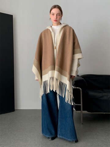 볼드 체크 프린지 숄 (2colors)