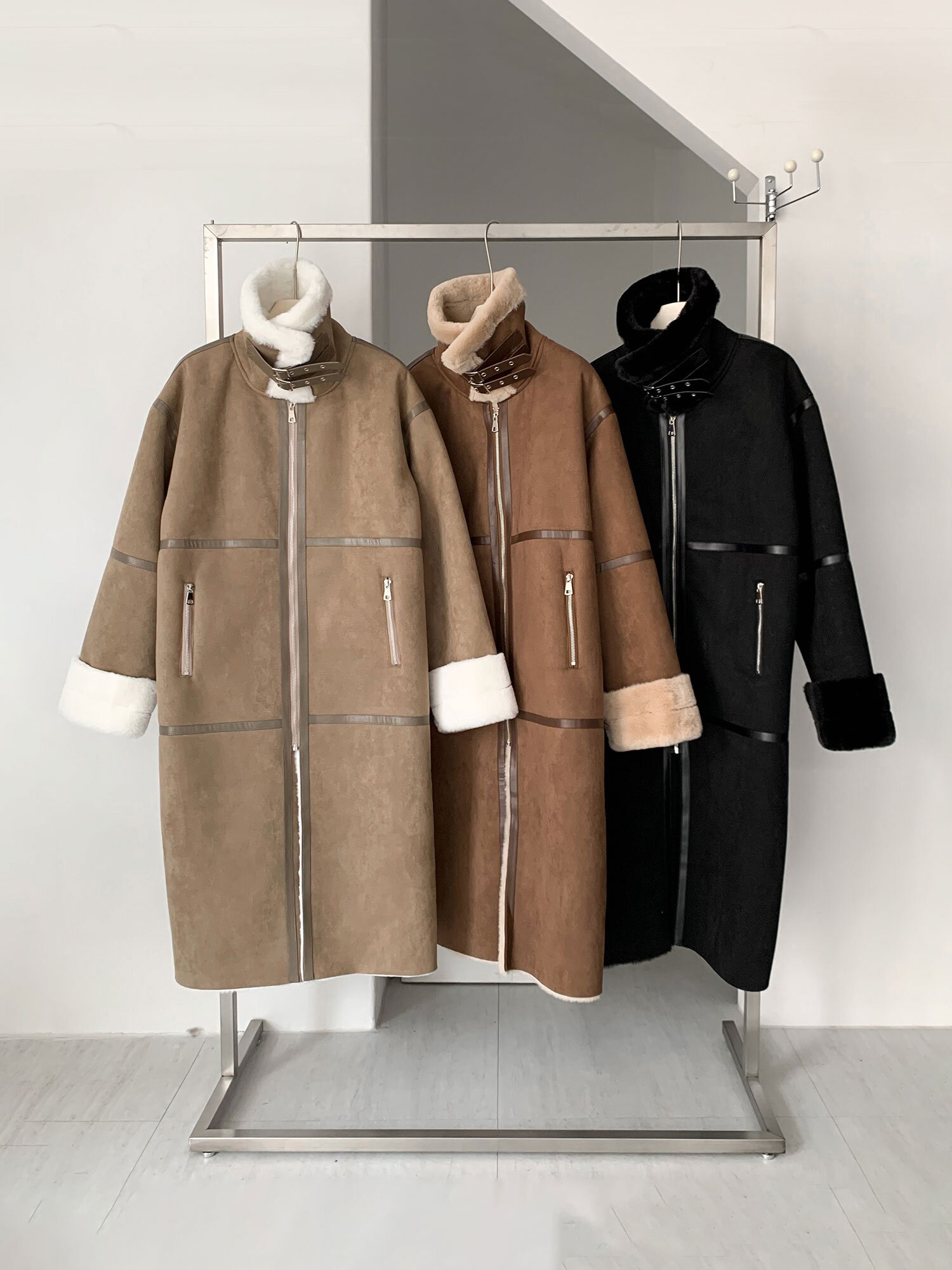 시어링 집업 롱 무스탕 (3colors)