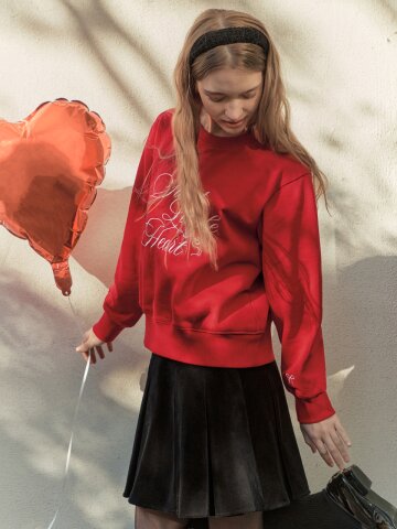 리본 레터링 맨투맨 / 레드
