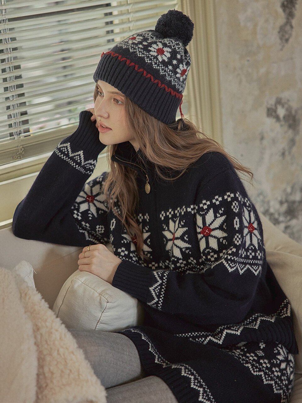 PM_Fair isle half zip-up sweater