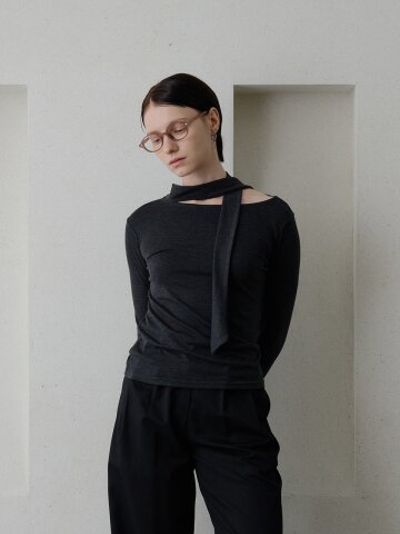 언발 스카프 티셔츠 챠콜 [T54]