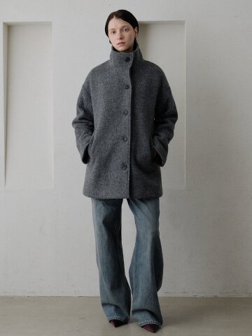 부클 울 하프 코트 챠콜 [T54]