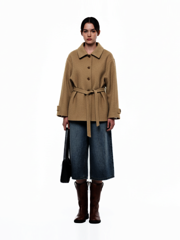 클래식 벨티드 하프 코트(브라운,베이지)/W254OT02