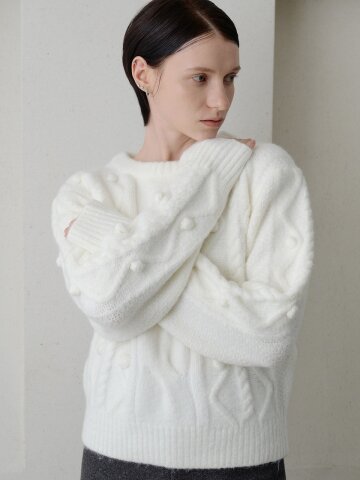 플러피 볼 울 니트 아이보리 [T54]