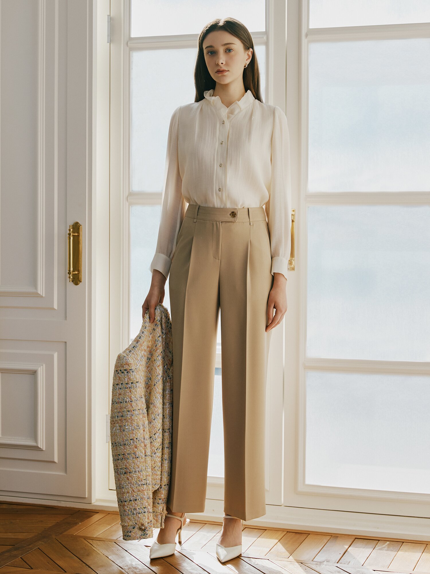 베이식 핀턱 슬랙스 팬츠 (BEIGE)