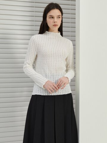 하이넥 슬림 레이스 티셔츠 