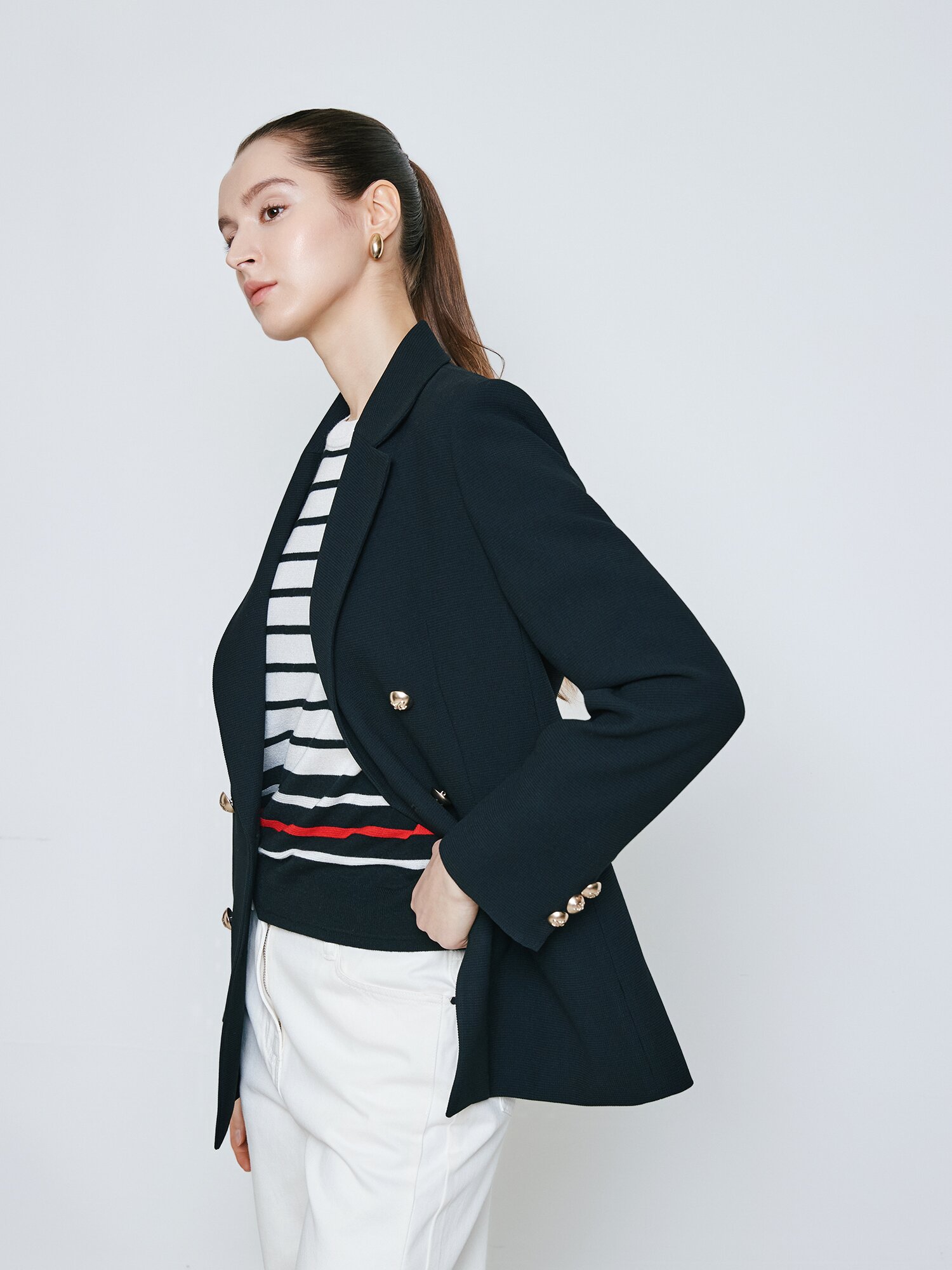 버튼 더블 브레스티드 재킷 (BLACK)