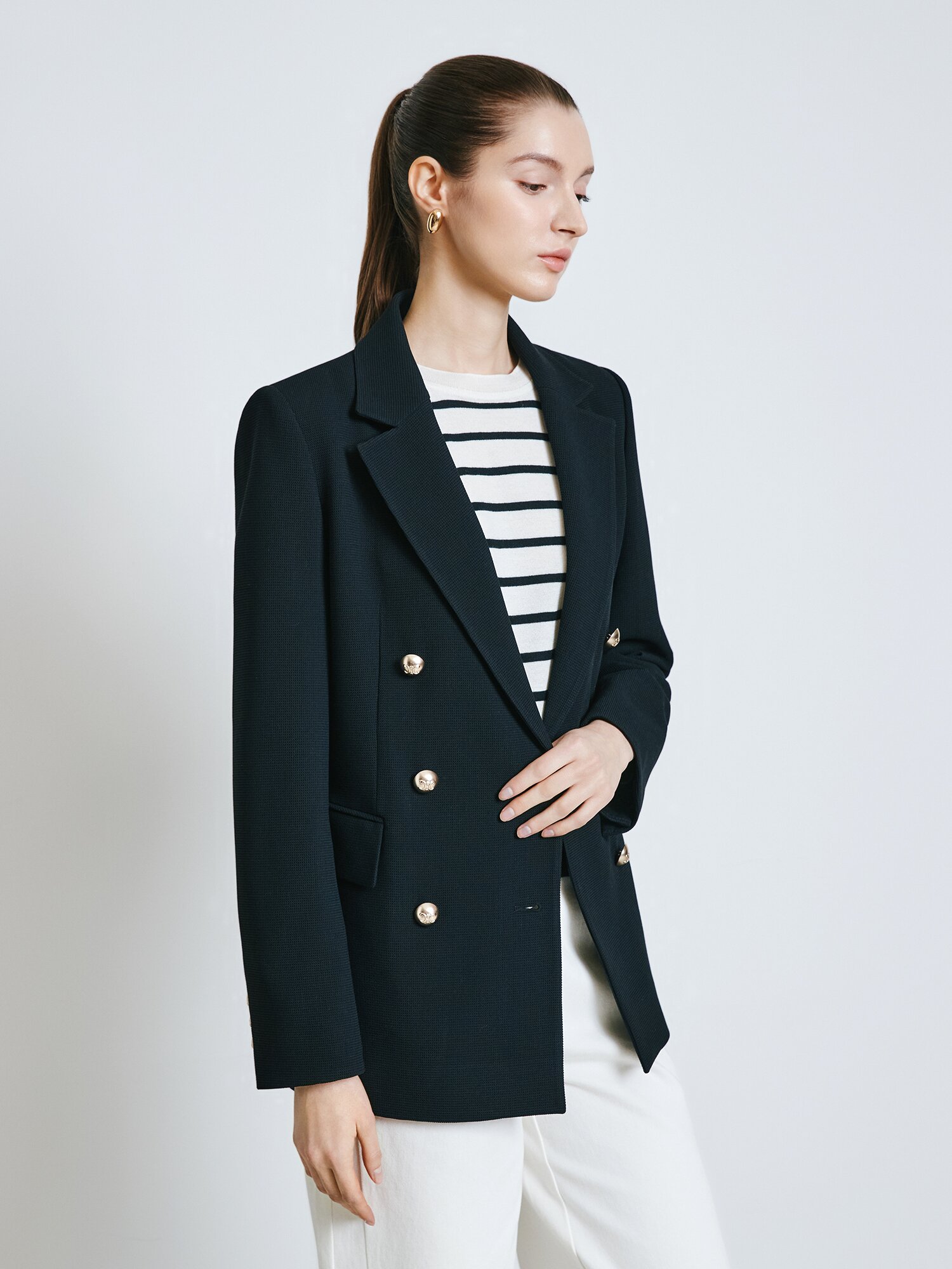 버튼 더블 브레스티드 재킷 (BLACK)