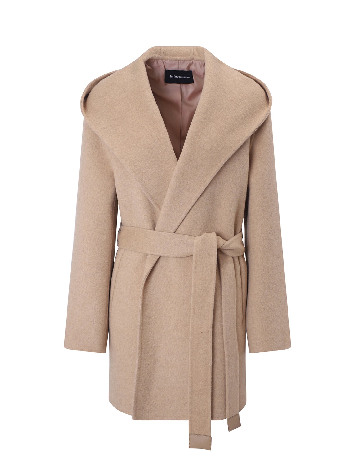 울 캐시미어 숄 후드 핸드메이드 코트 (LIGHT BEIGE)