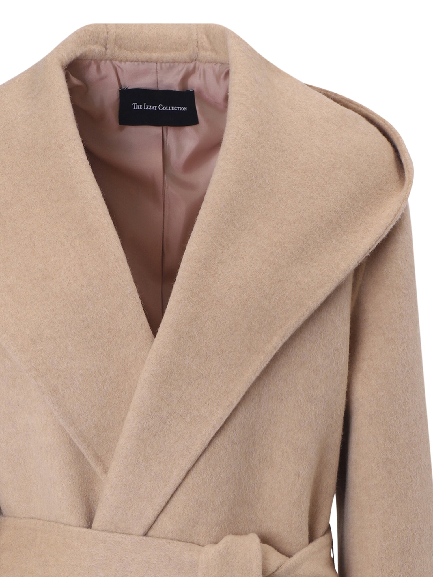 울 캐시미어 숄 후드 핸드메이드 코트 (LIGHT BEIGE)