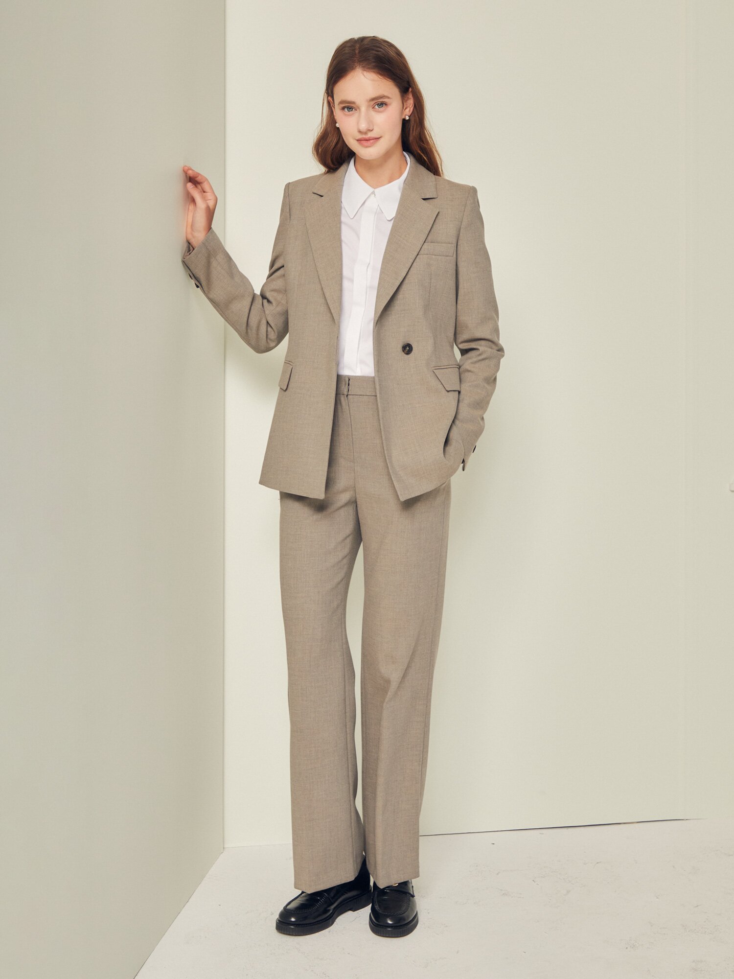 벨티드 원 버튼 셋업 재킷 (DARK BEIGE)