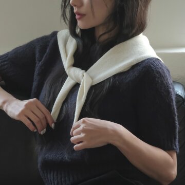 니트 헤어커치프 삼각 숄 레이어드 랩