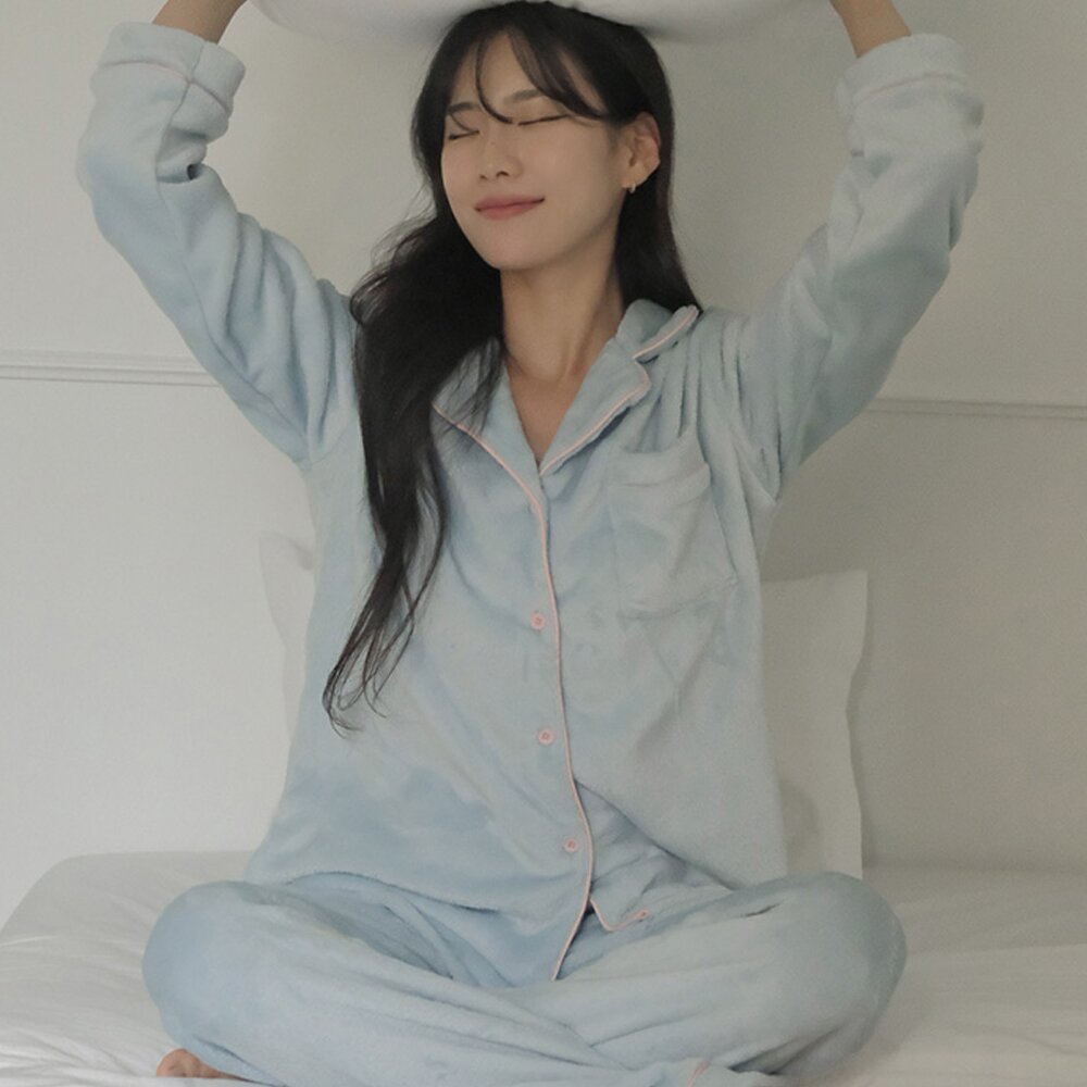 포근 긴팔 극세사 수면잠옷 파자마 세트