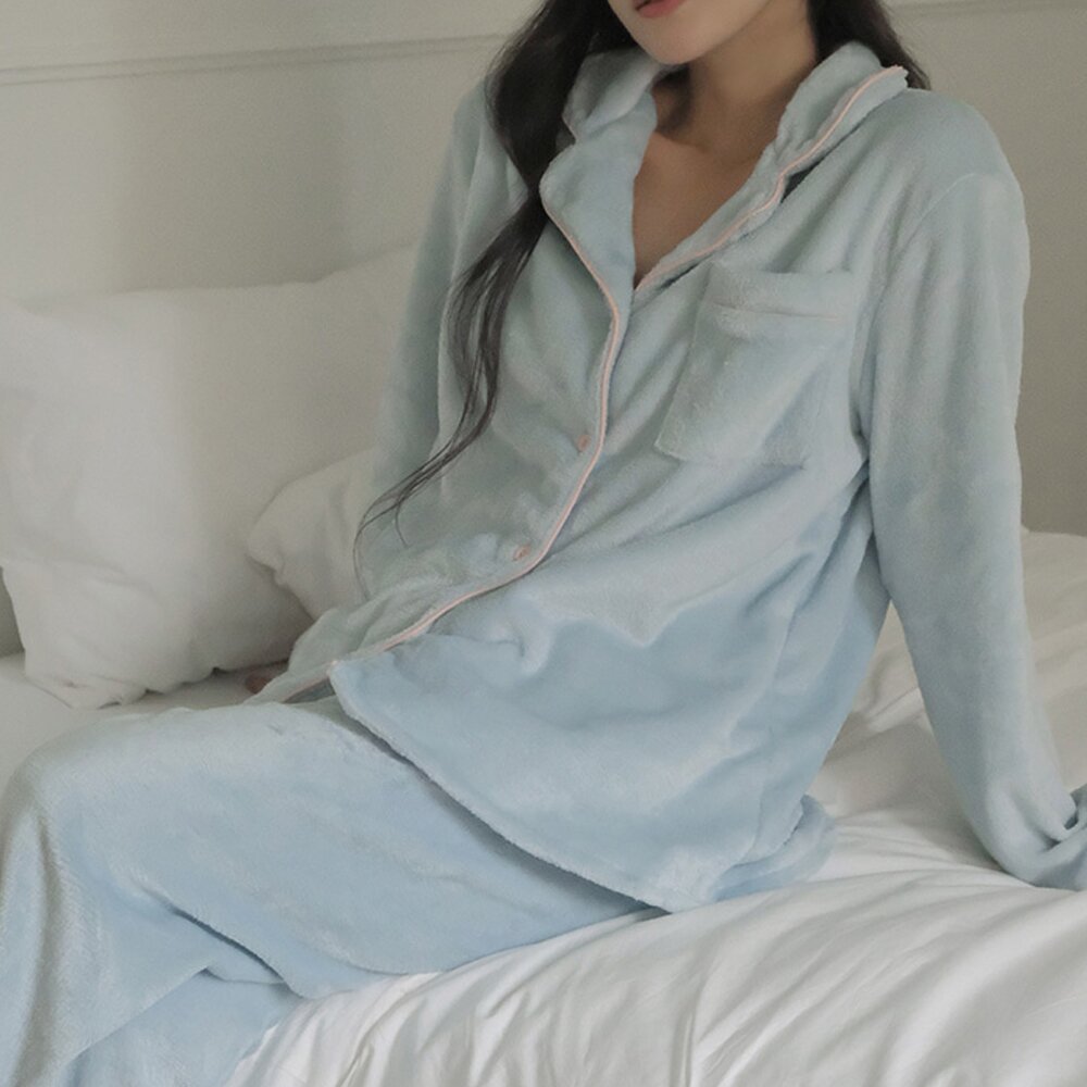 포근 긴팔 극세사 수면잠옷 파자마 세트