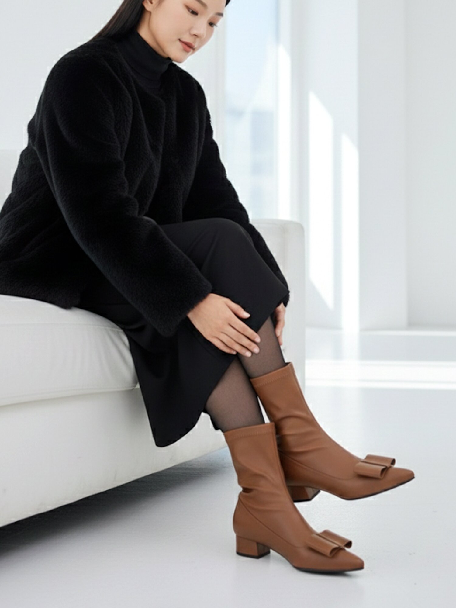 LONDON_camel(225~265mm)  슬림한 라인과 보우장식이 시크한 삭스부츠