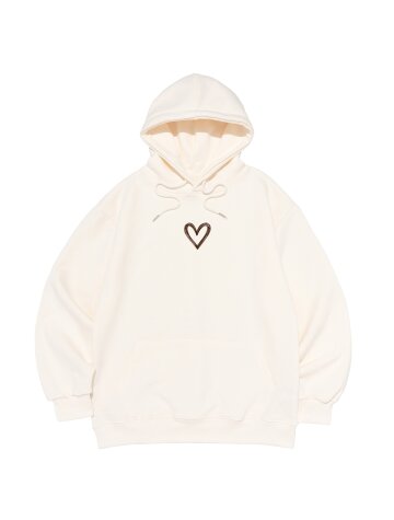 [기모/NO기모] 스크리블 하트 포인트 후드티 (아이보리)