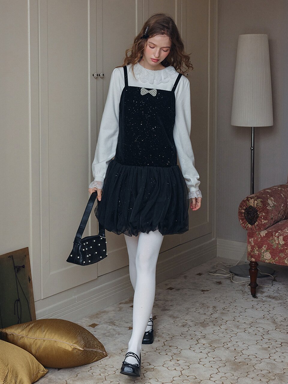 Cest_Sequined sleeveless balloon dress