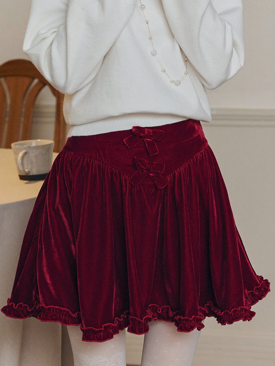 Cest_Bow ruffle velvet skirt