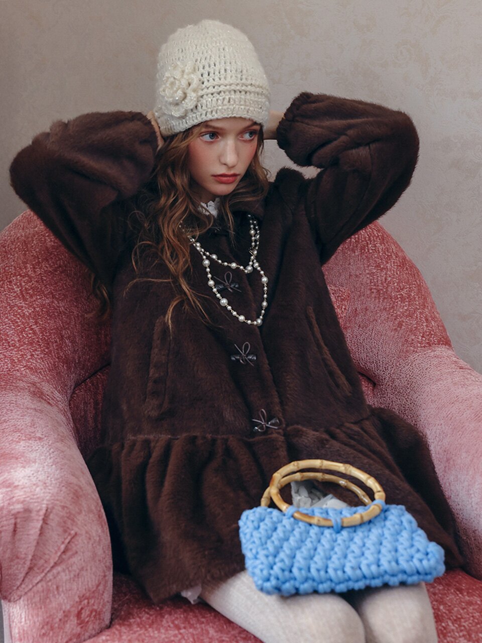 Cest_Faux fur frill half coat