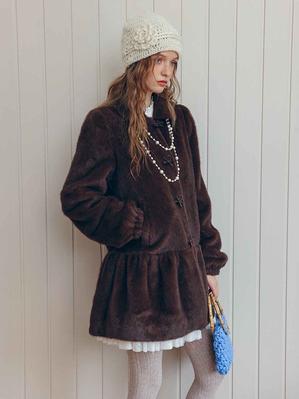 Cest_Faux fur frill half coat