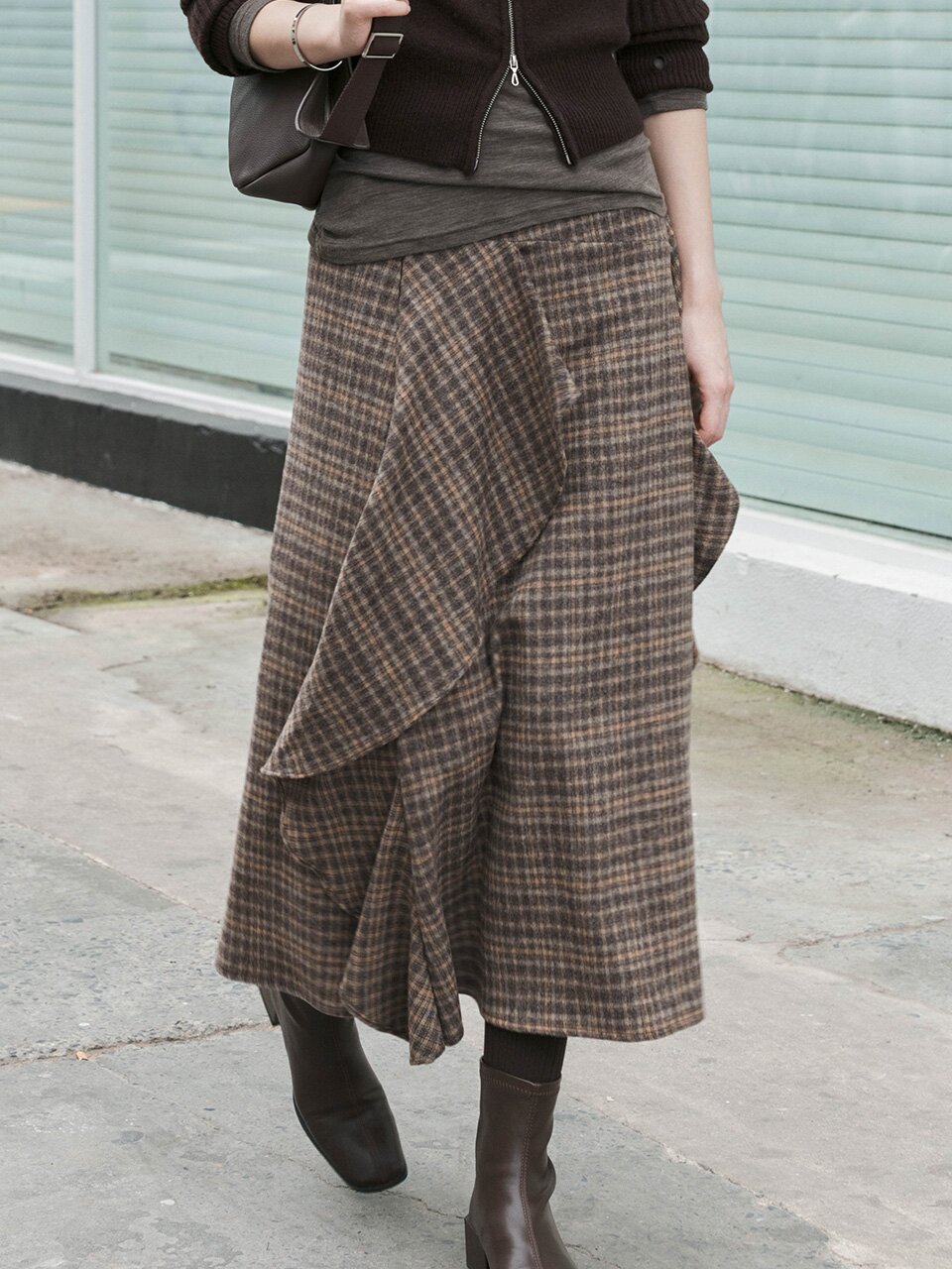 TG_Wool plaid frill skirt