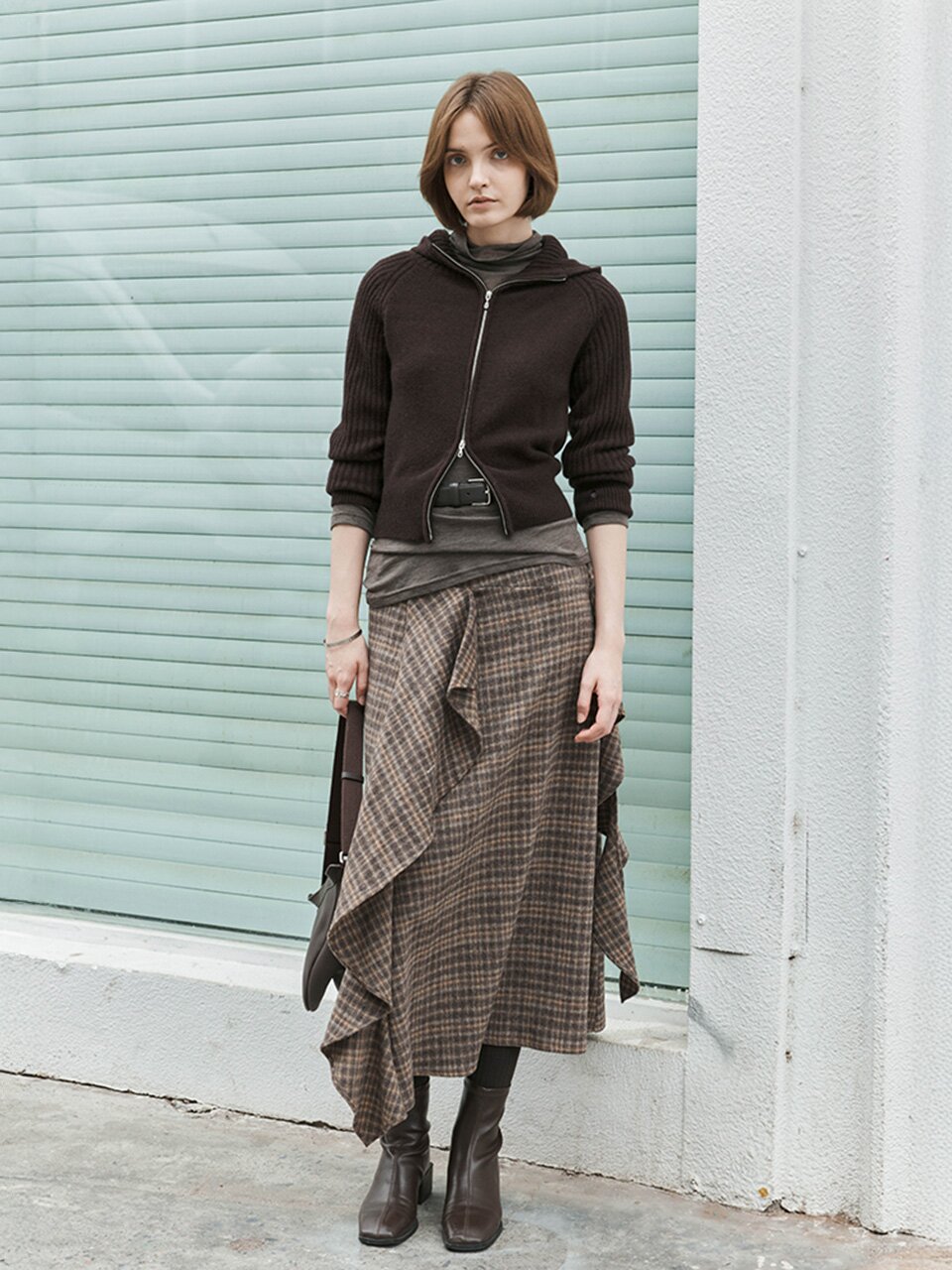 TG_Wool plaid frill skirt