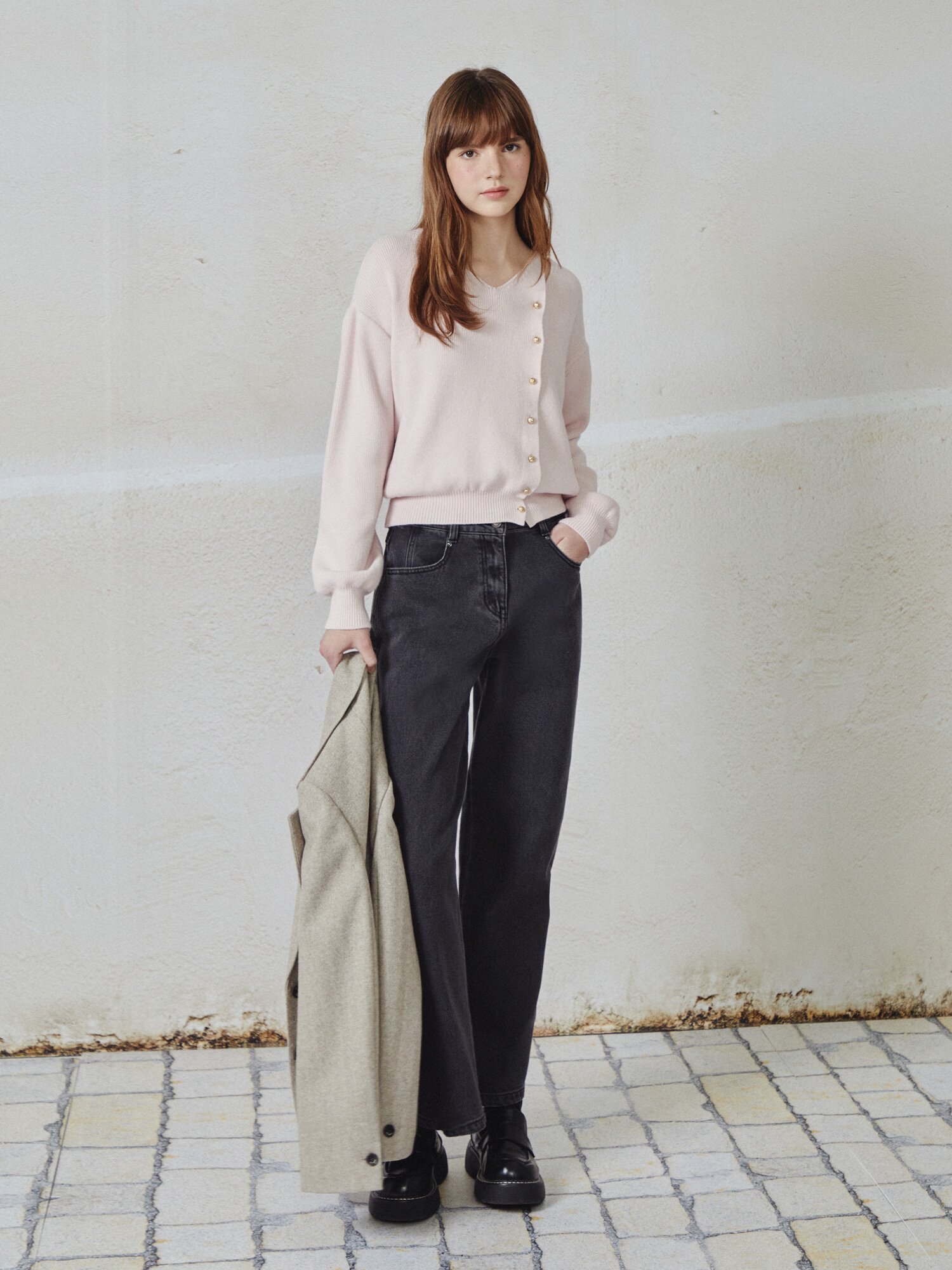 워싱 와이드핏 데님팬츠 (DARK GREY)