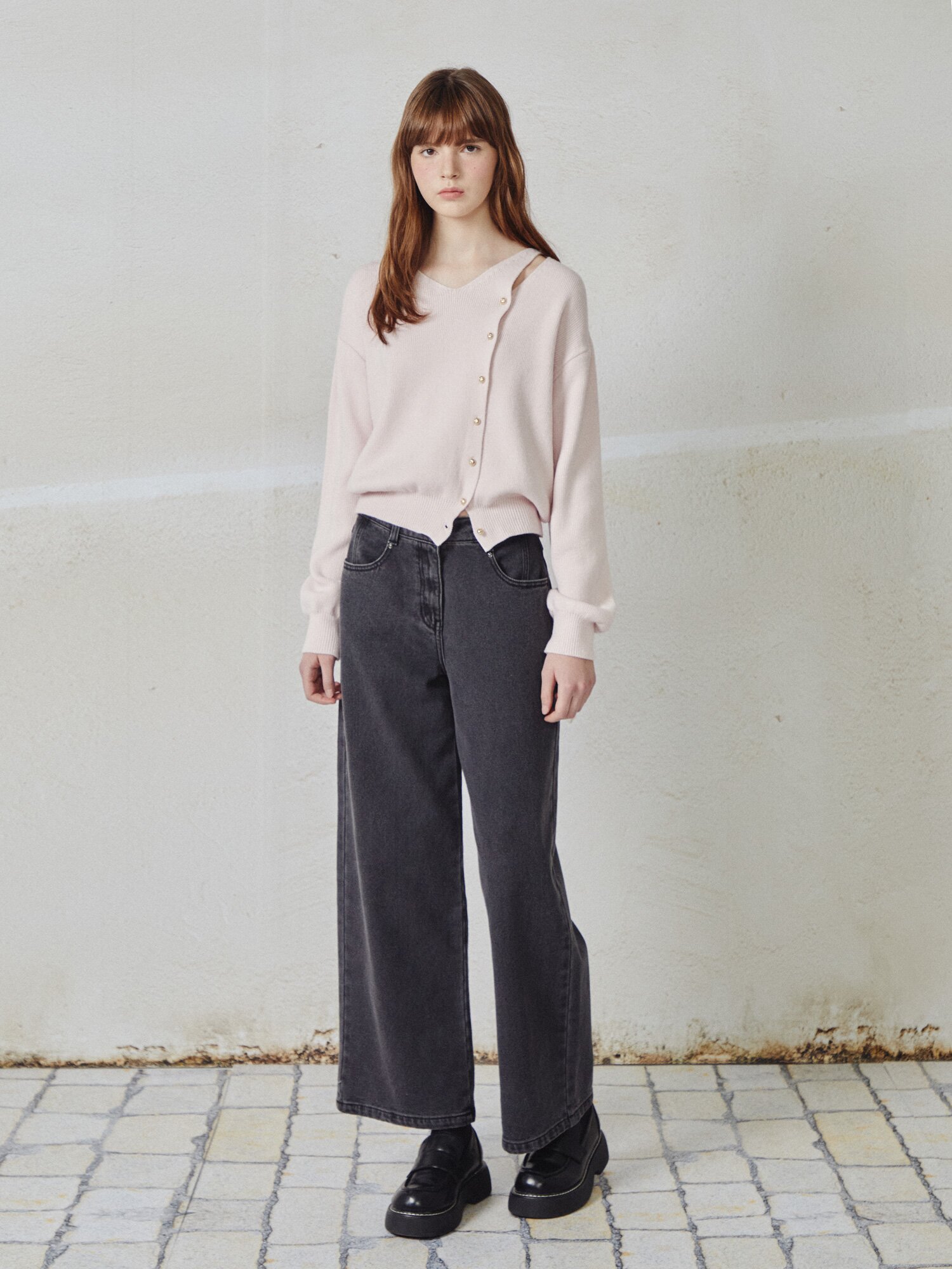 워싱 와이드핏 데님팬츠 (DARK GREY)