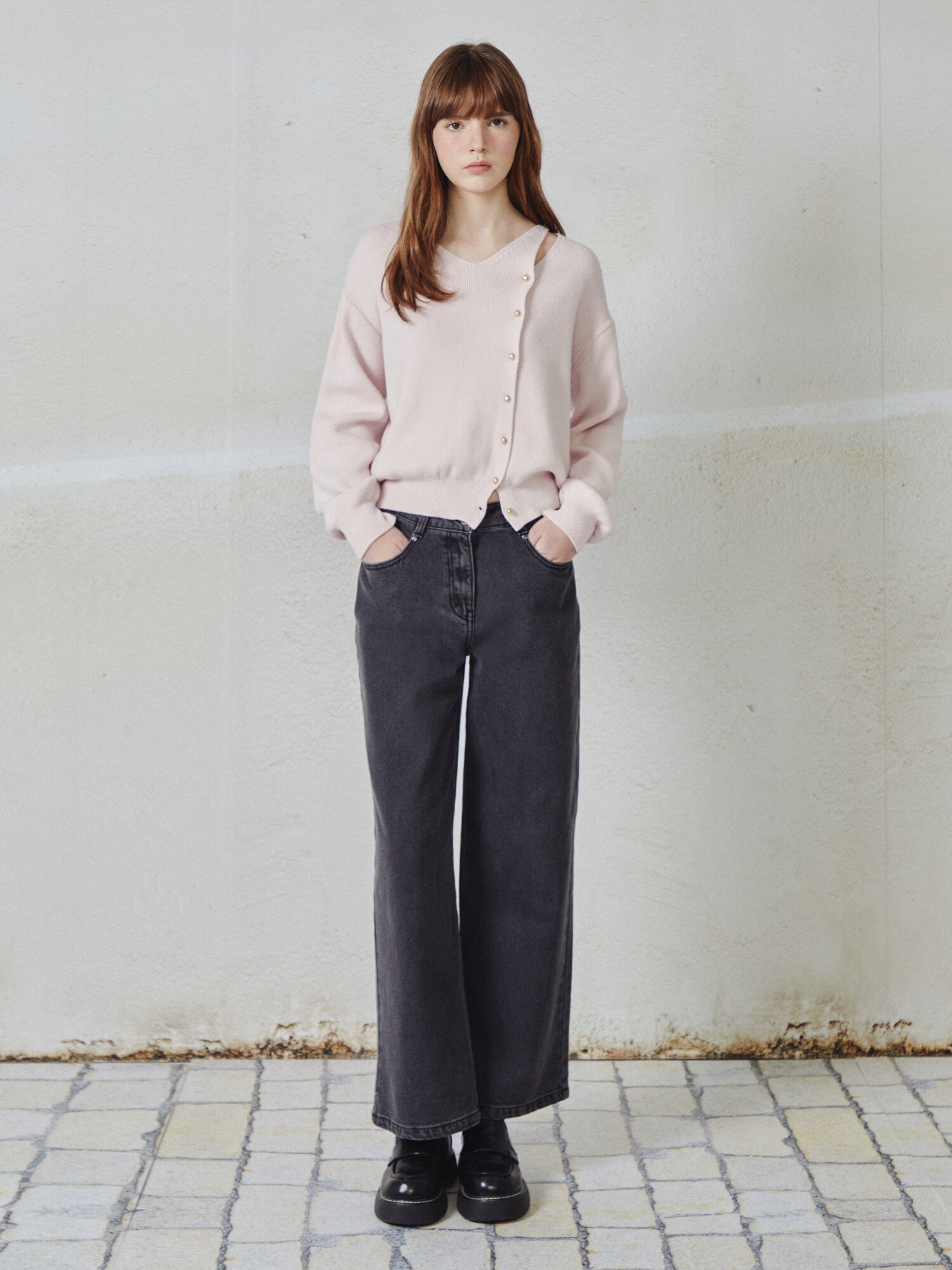 워싱 와이드핏 데님팬츠 (DARK GREY)