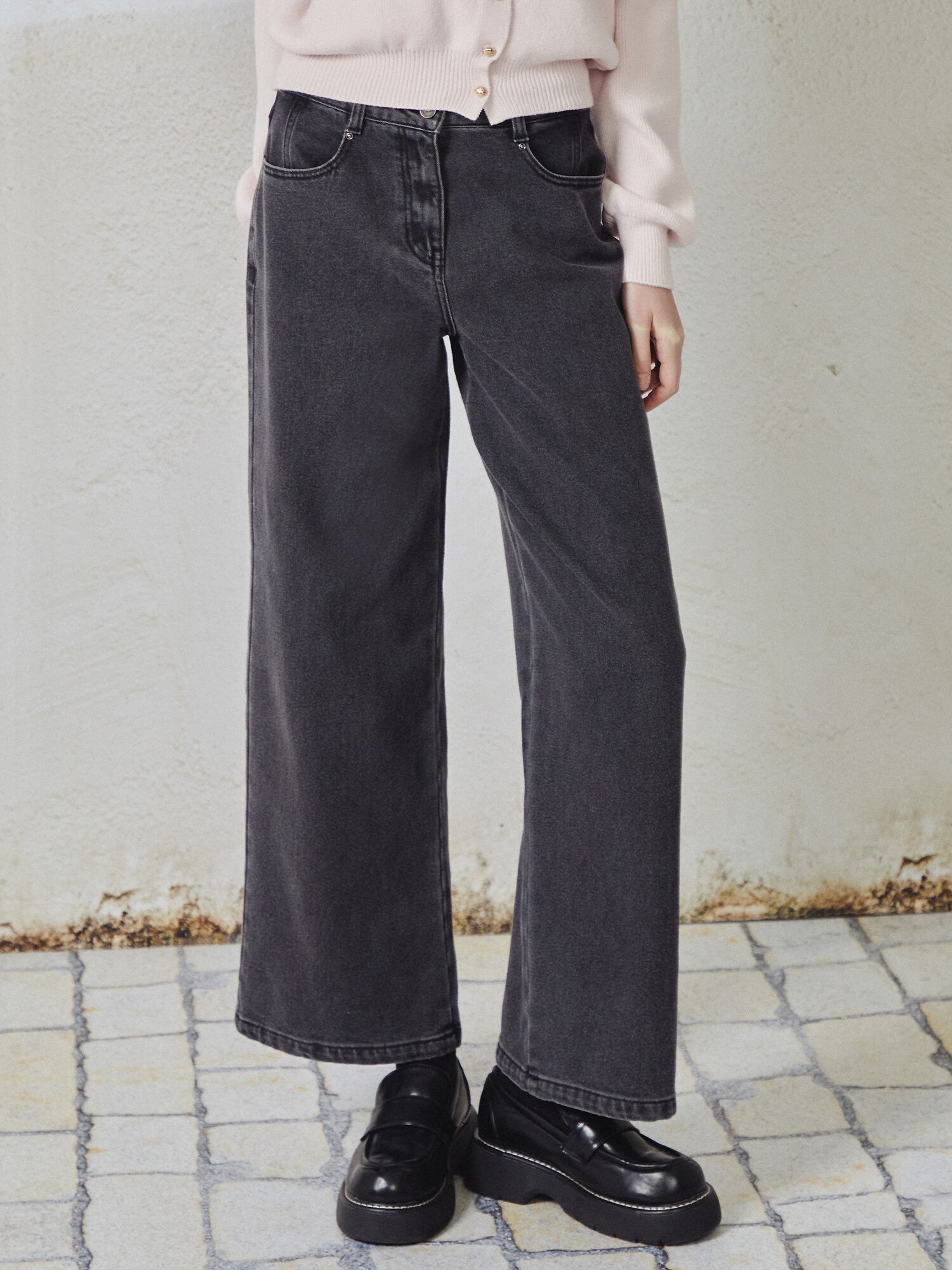 워싱 와이드핏 데님팬츠 (DARK GREY)