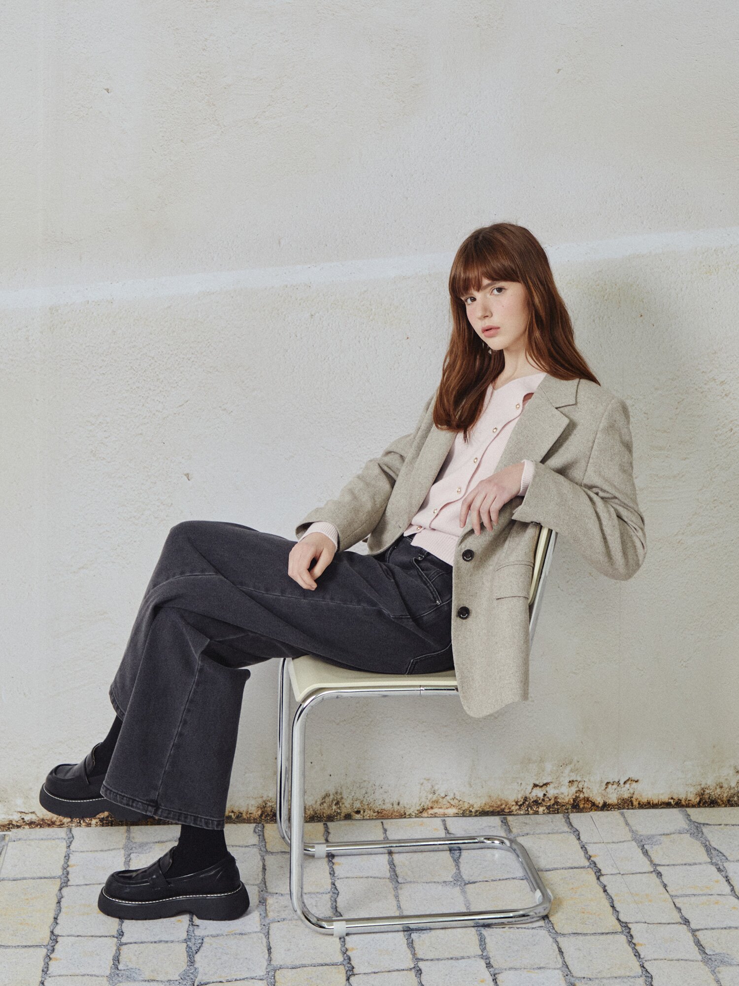 워싱 와이드핏 데님팬츠 (DARK GREY)