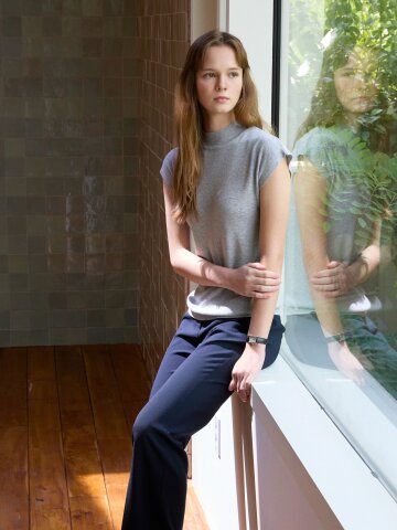 하프 슬리브 미들넥 풀오버 니트 