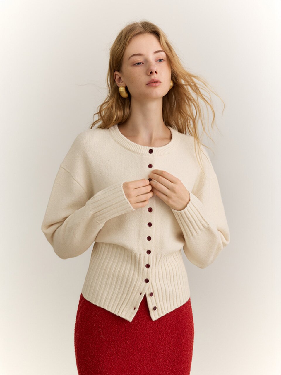 YY_Crew neck sweater cardigan