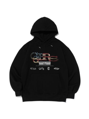 플래그 패턴 로고 후드 티셔츠 (블랙)