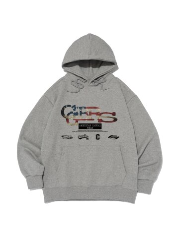 플래그 패턴 로고 후드 티셔츠 (그레이)