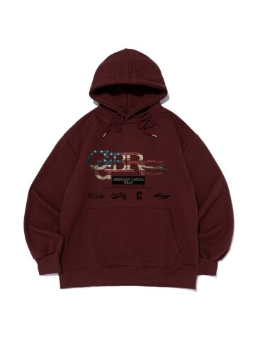 플래그 패턴 로고 후드 티셔츠 (와인)