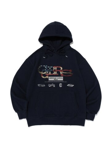 플래그 패턴 로고 후드 티셔츠 (네이비)