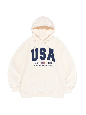 아메리칸 로고 후드 티셔츠 (아이보리)
