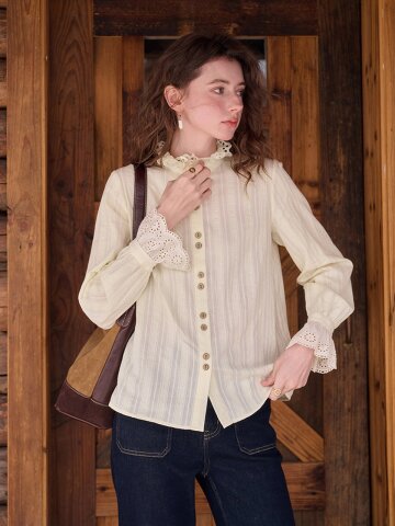 SR_Jacquard openwork lace blouse