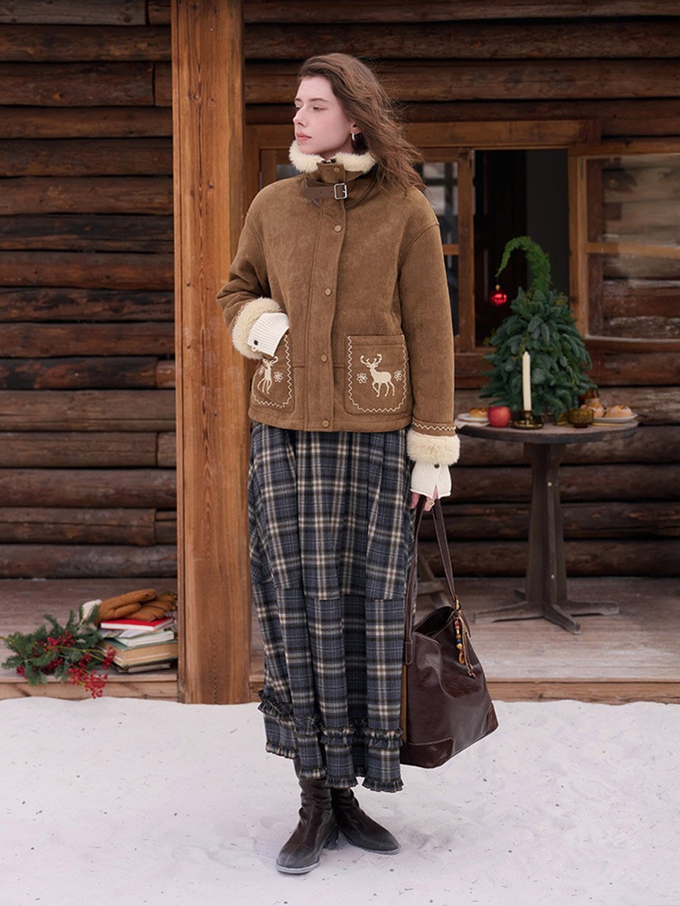 SR_Suede fur woolen jacket
