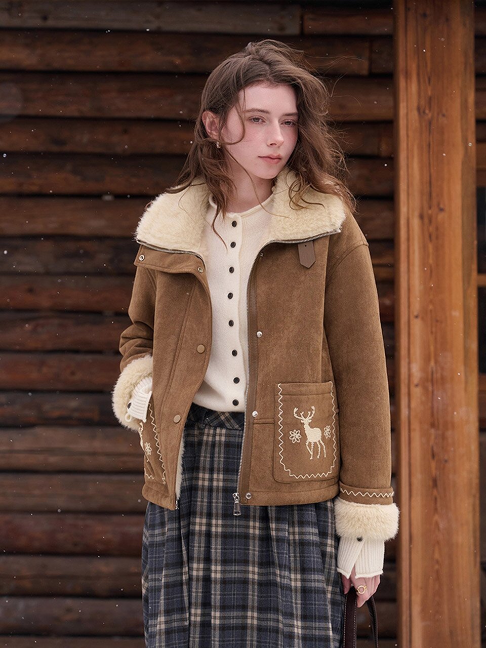 SR_Suede fur woolen jacket