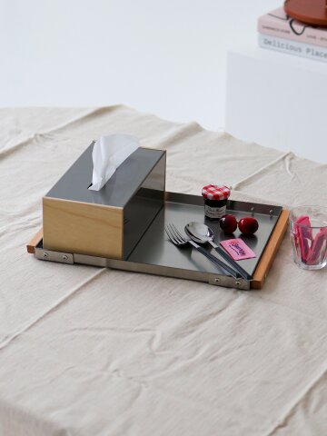 원목 스틸 티슈케이스 카페 트레이 디저트 쟁반 사각트레이 세트