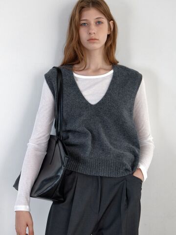WOOL WHOLEGARMENT KNIT VEST GREY