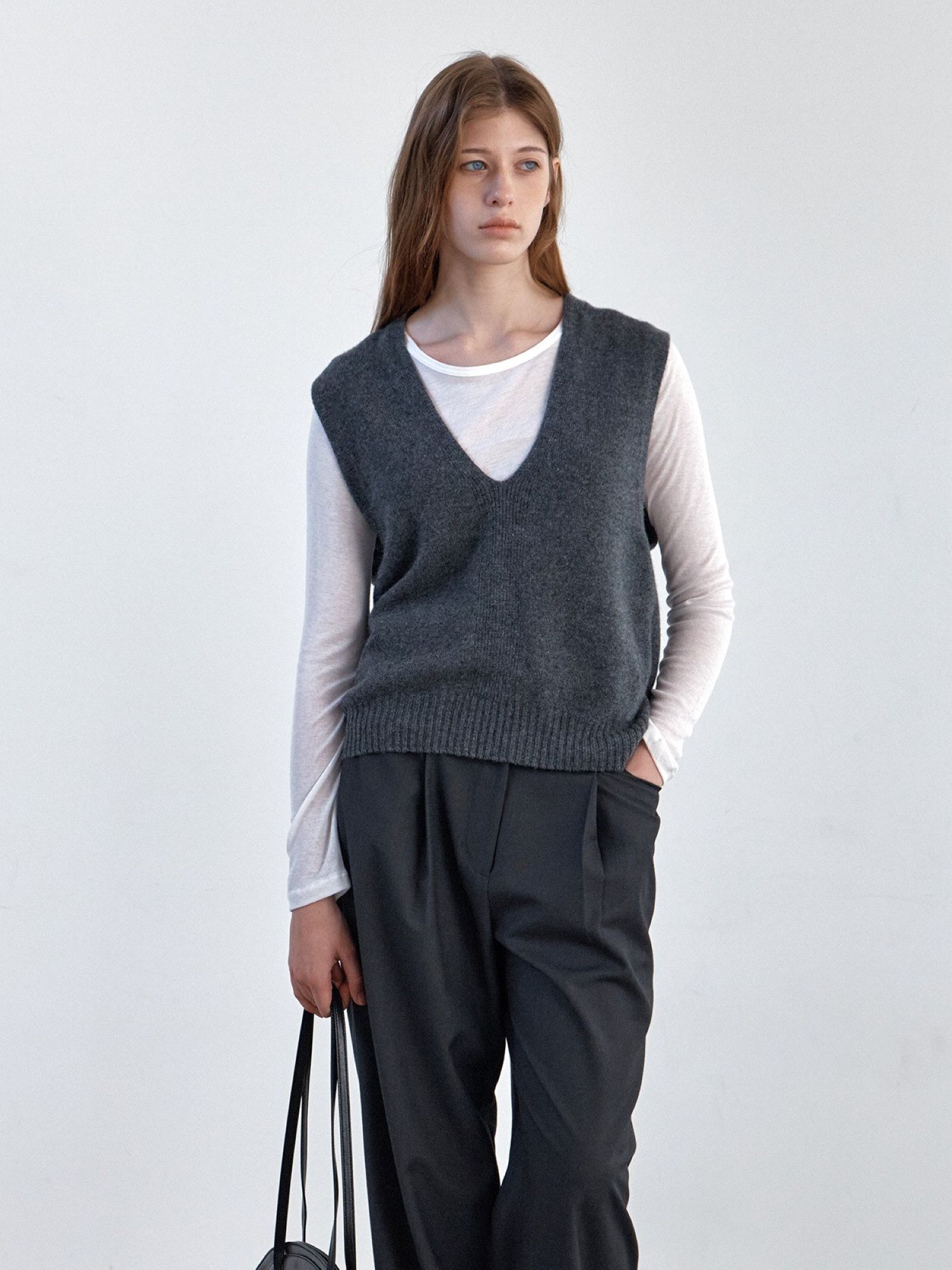 WOOL WHOLEGARMENT KNIT VEST GREY