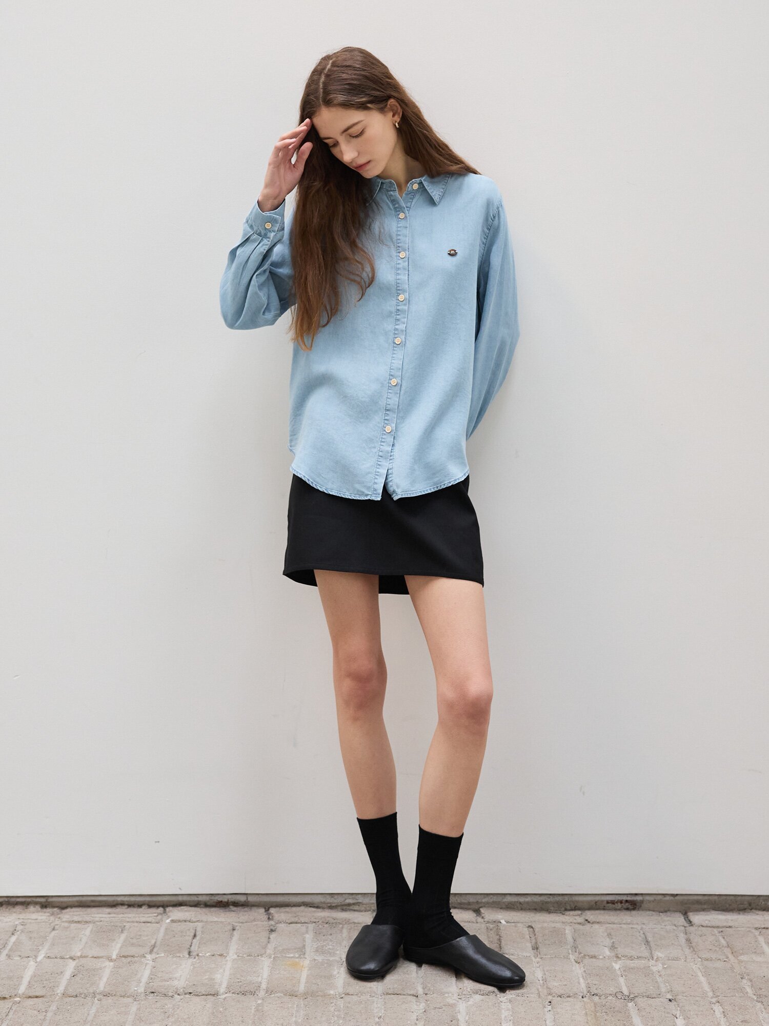 루즈핏 데님 셔츠 블라우스 (BLUE)