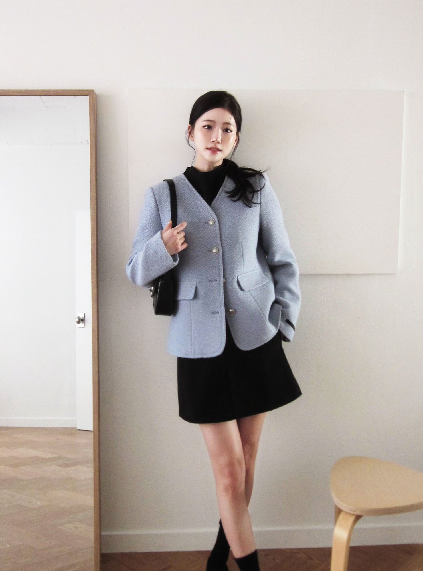 앙고라 울 플랩 포켓 브이넥 재킷 (BLUE)
