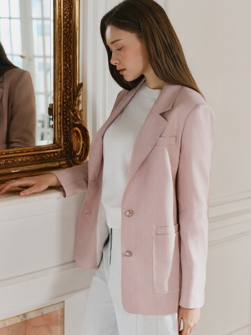 린넨 백 버튼 싱글 재킷 