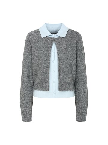 울 레이어 칼라 크롭 가디건 