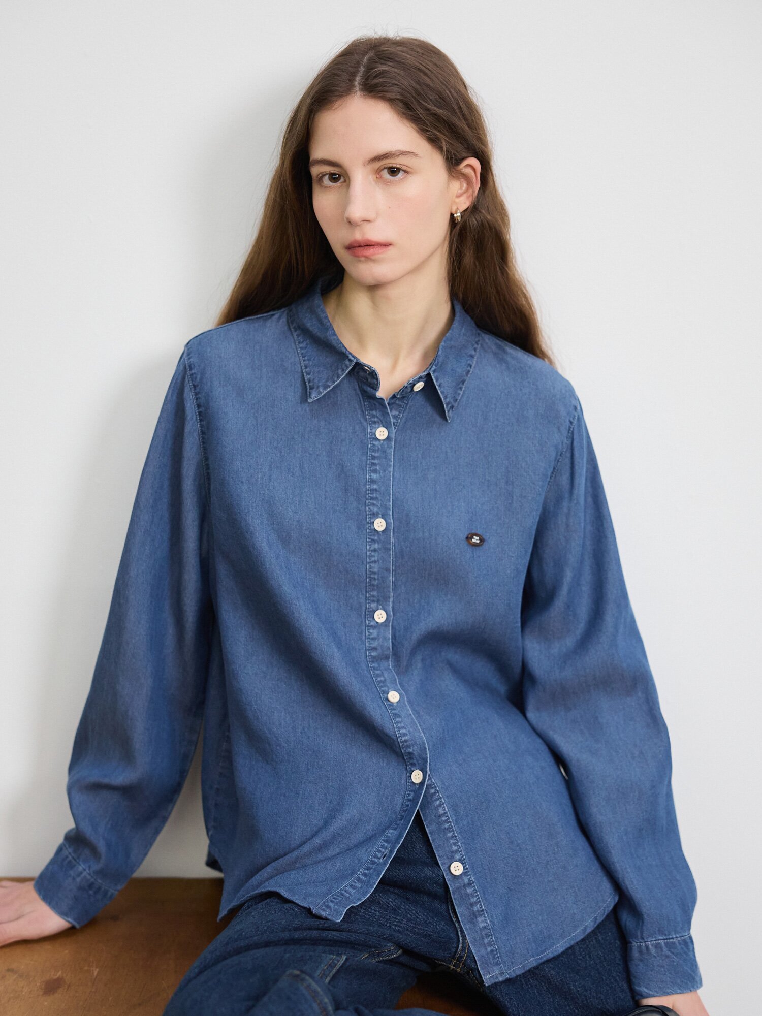 루즈핏 데님 셔츠 블라우스 (INDIGO)