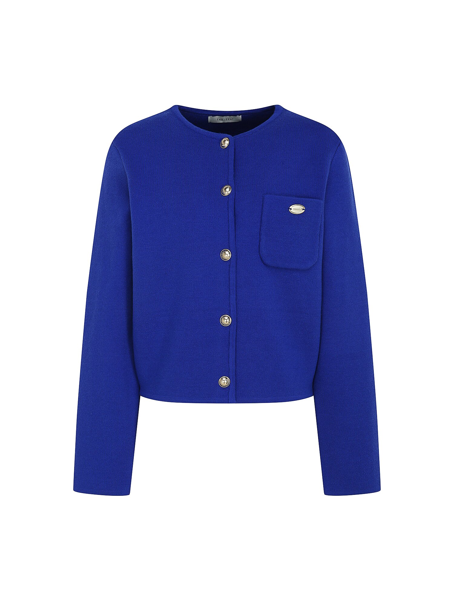 패치 포켓 라운드넥 크롭 가디건 (BLUE)